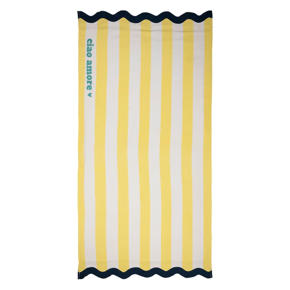 Drap de plage en coton rayé jaune et bleu 170x85cm - Medi