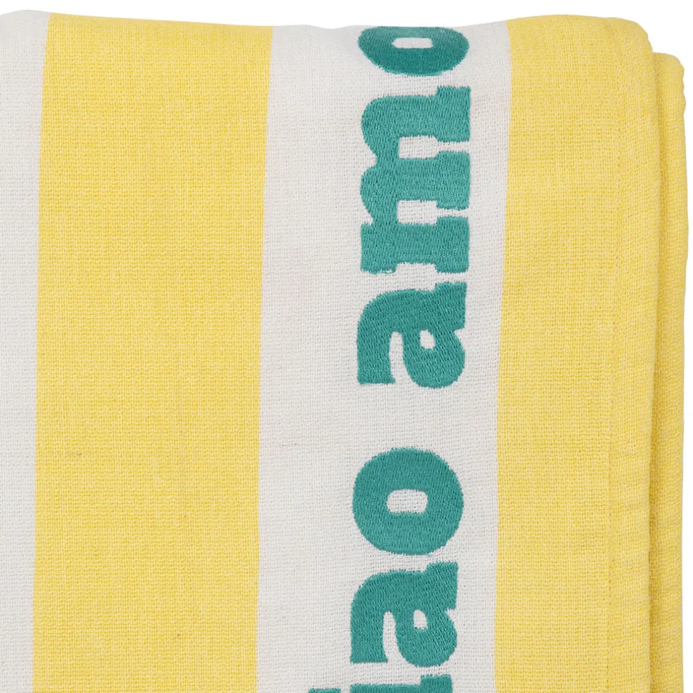Drap de plage en coton rayé jaune et bleu 170x85cm - Medi