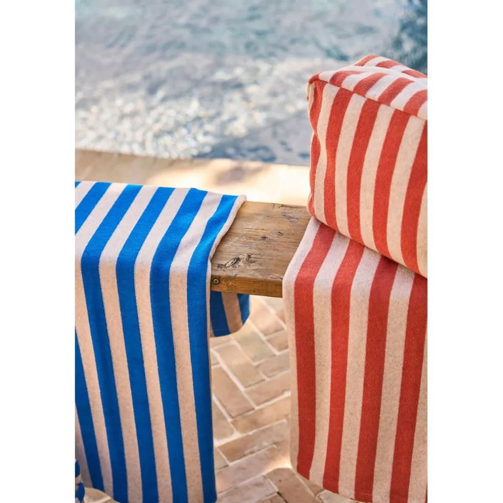 Drap de plage en coton rayé indigo et blanc 180x90cm - Palma