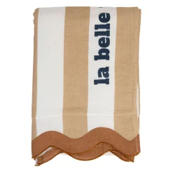 Drap de plage en coton rayé camel et blanc 170x85cm - Medi