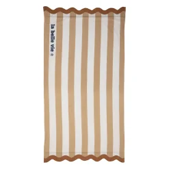 Drap de plage en coton rayé camel et blanc 170x85cm - Medi