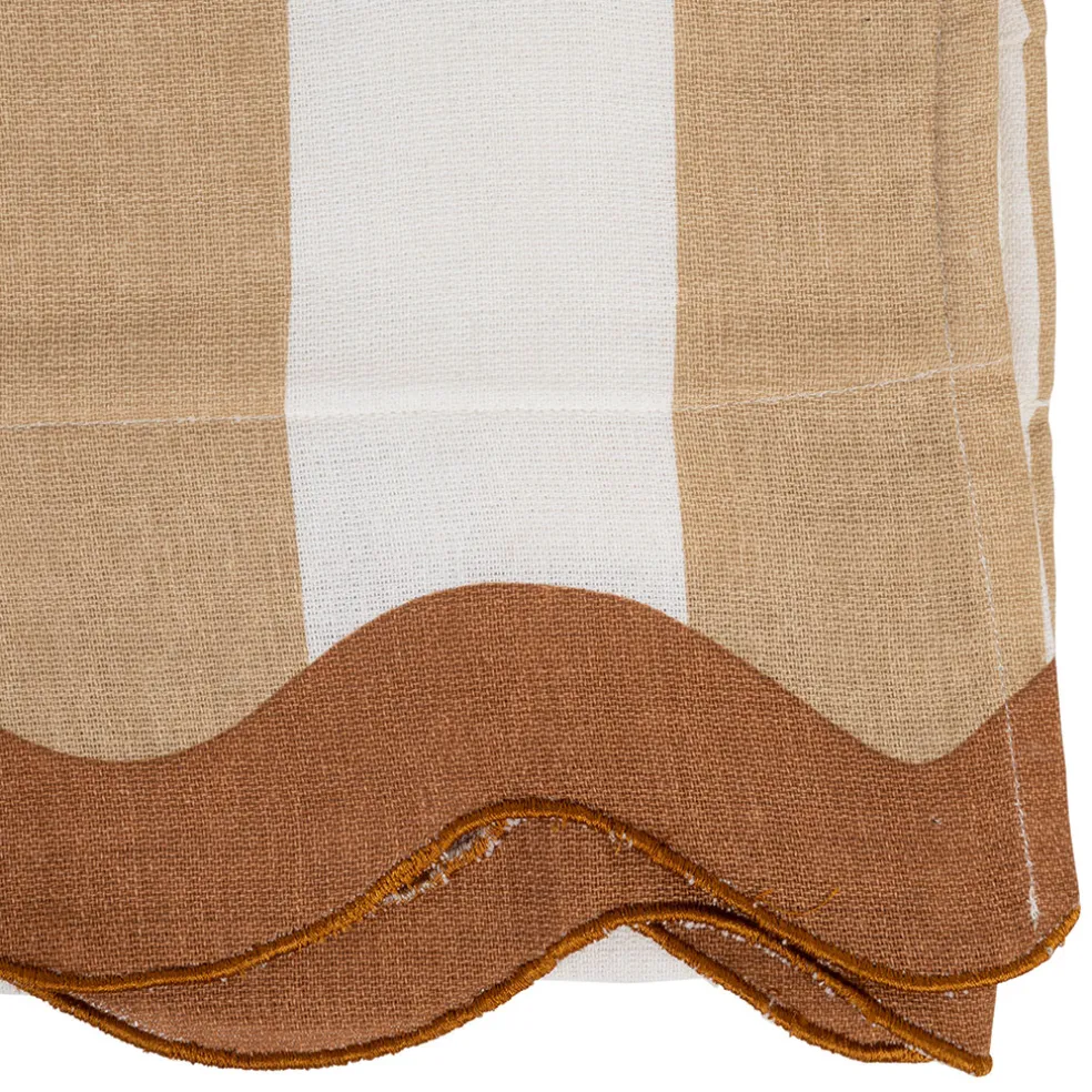 Drap de plage en coton rayé camel et blanc 170x85cm - Medi