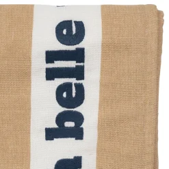 Drap de plage en coton rayé camel et blanc 170x85cm - Medi