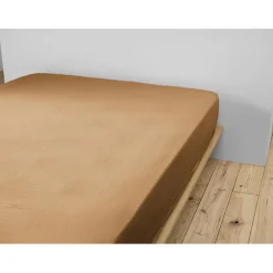 Drap housse camel en gaze de coton 160x200cm - Gaia