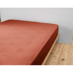 Drap housse en gaze de coton unie terracotta 140x190cm - Gaia