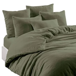 Drap housse en lin et coton kaki 140x200cm - Limy