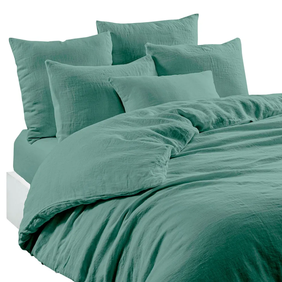 Drap housse en lin et coton céladon 160x200cm - Limy