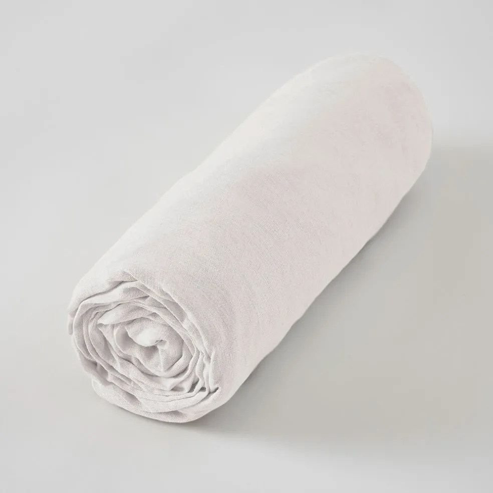 Drap housse en lin lavé craie 140x190cm - Soline