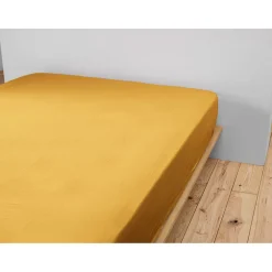 Drap housse safran en gaze de coton 160x200cm - Gaia