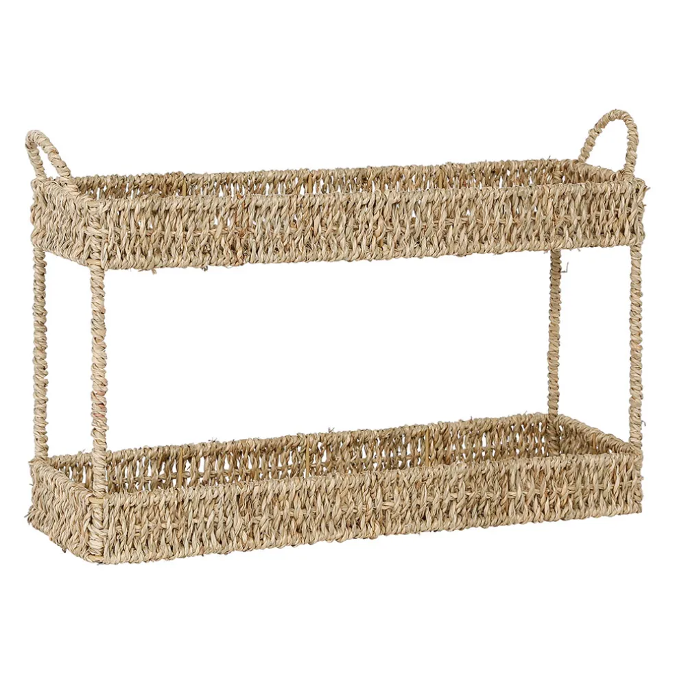 Etagere 2 niveaux en jonc de mer naturel h26.5cm - Borneo