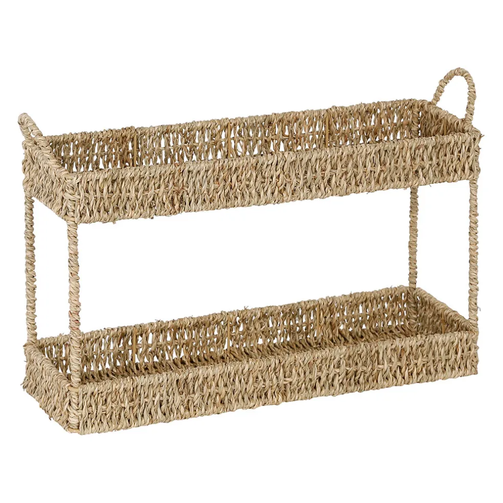 Etagere 2 niveaux en jonc de mer naturel h26.5cm - Borneo
