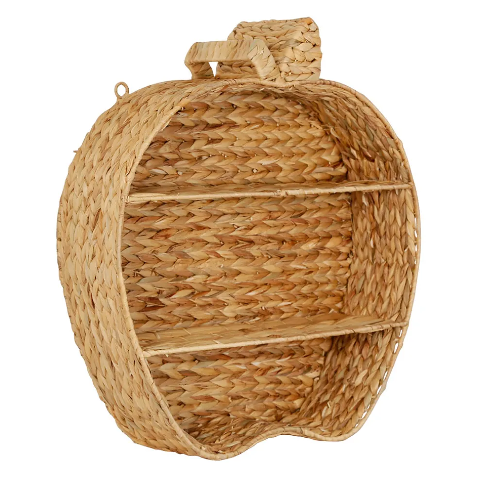 Etagere murale 2 niveaux en jacynthe d'eau et fer naturel h59cm - Pomme