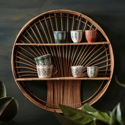 Etagere murale ronde en rotin naturel - Floraly