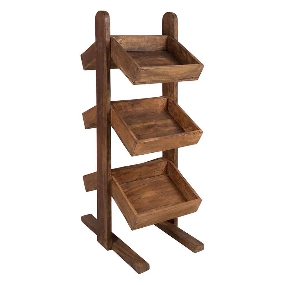 Etagère 3 plateaux en bois recyclés naturel H100cm - Campagne