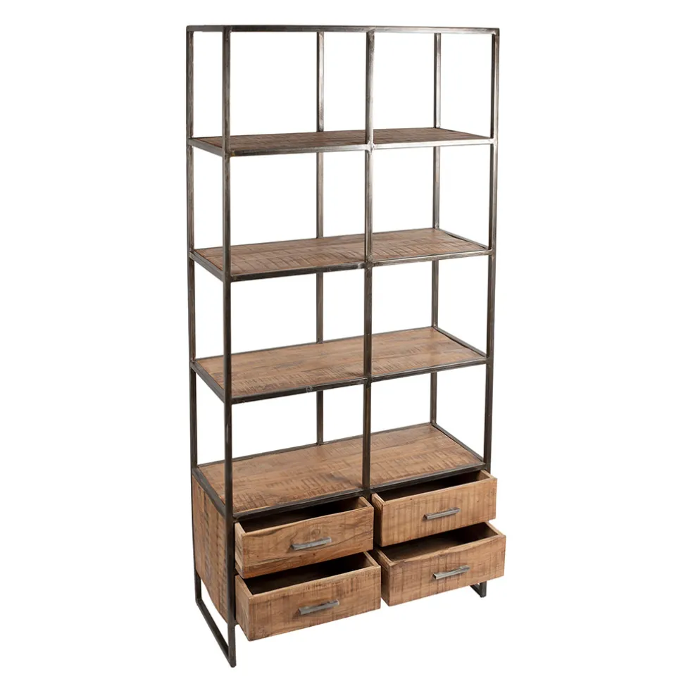 Etagère en fer noir et bois d' acacia H200cm- Factory