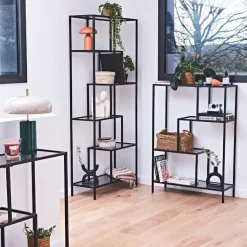 Etagère en fer noir et verre fumé h113cm - Edgard