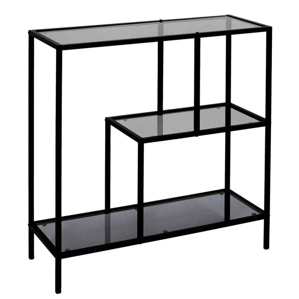 Etagère en fer noir et verre fumé h79cm - Edgard
