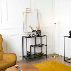 Etagère en fer noir et verre fumé h79cm - Edgard