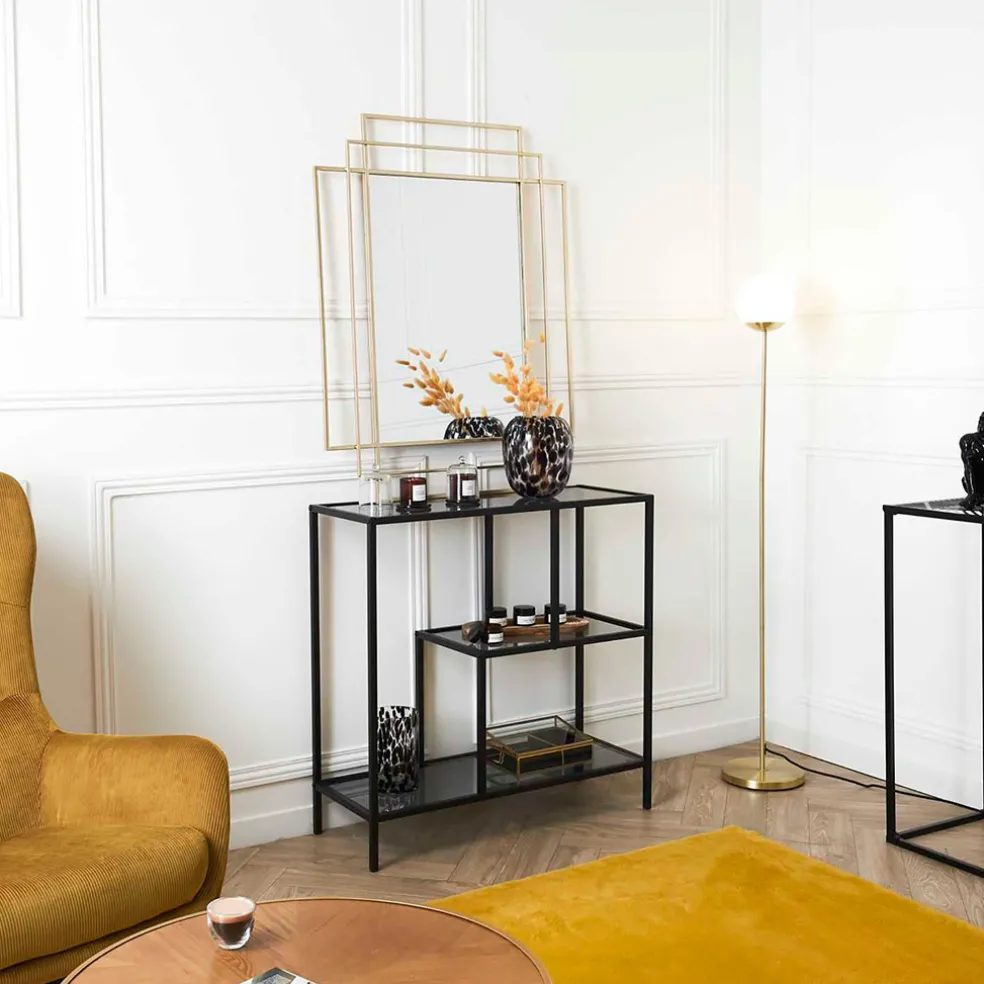 Etagère en fer noir et verre fumé h79cm - Edgard