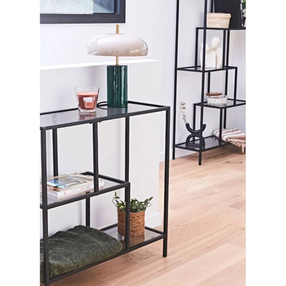 Etagère en fer noir et verre fumé h79cm - Edgard