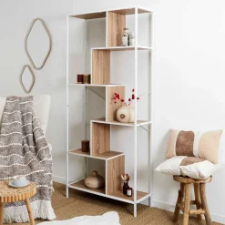 Etagère en métal blanc et bois naturel h180cm - Edgard