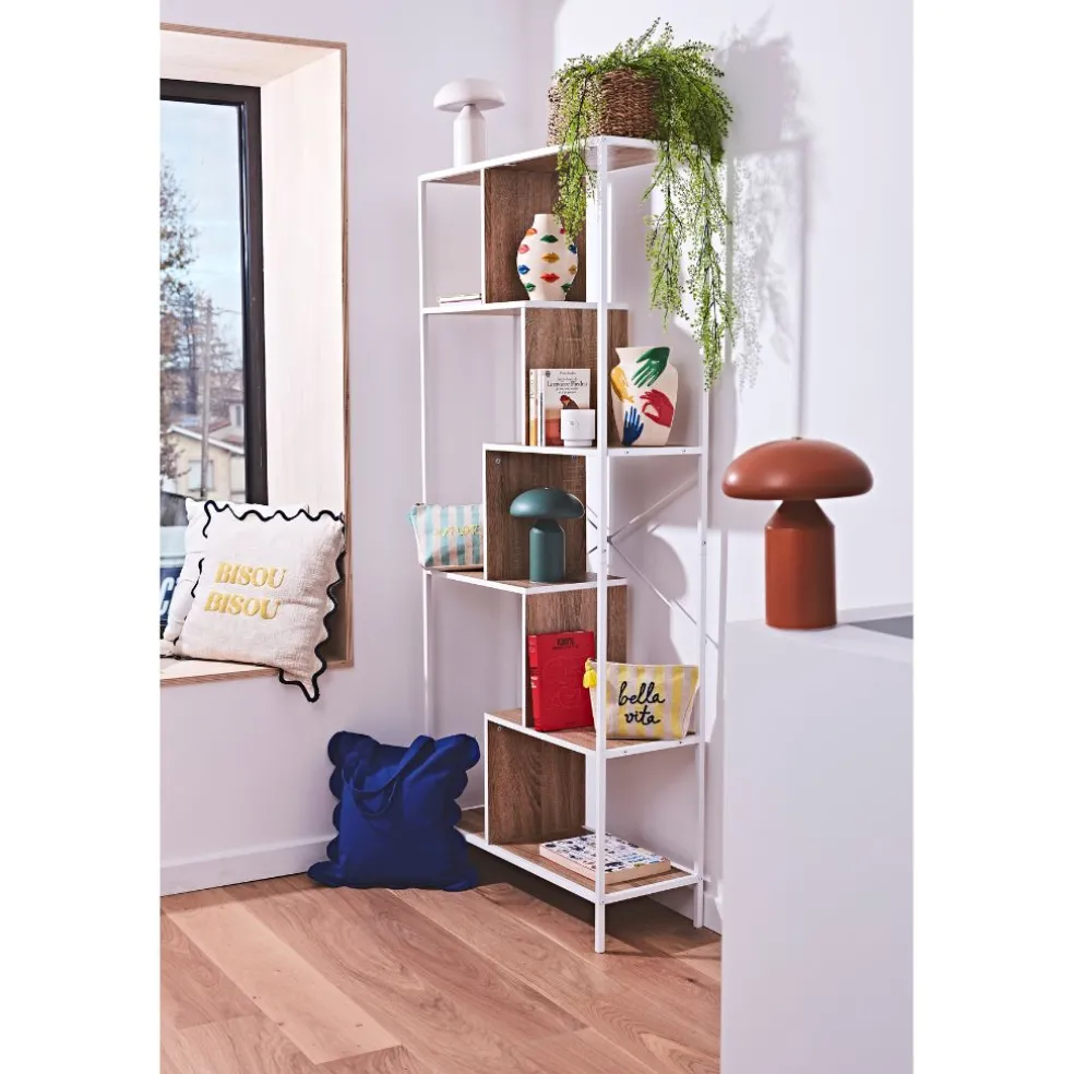 Etagère en métal blanc et bois naturel h180cm - Edgard