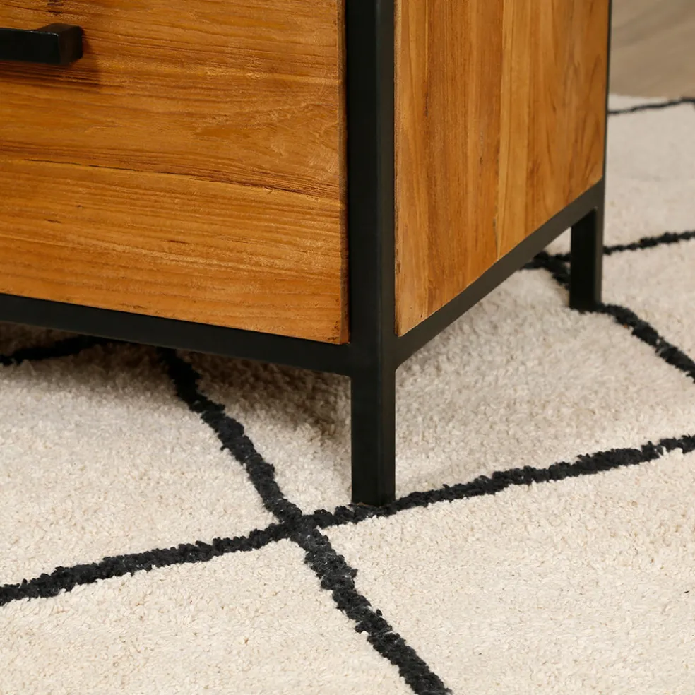 Etagère en teck massif recycle avec 3 tiroirs H190cm - Alix