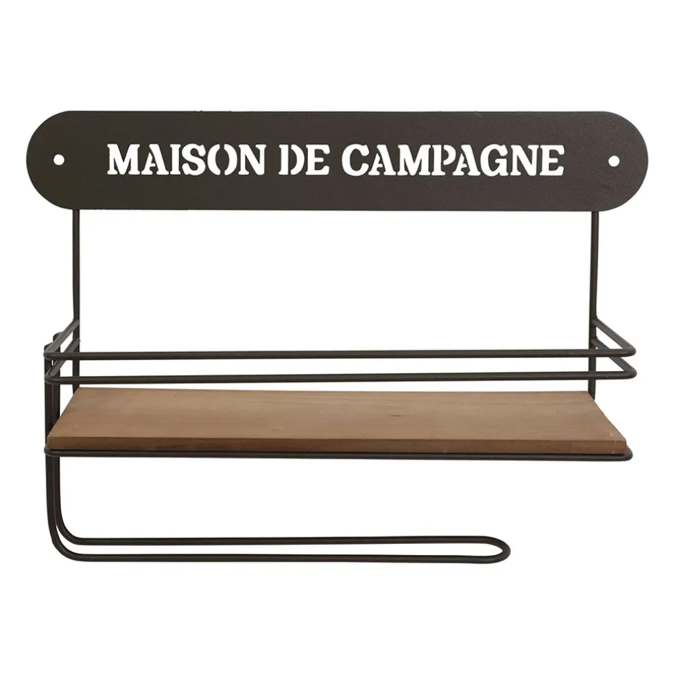 Etagère murale avec dévodoir en fer brun et sapin - Maison De Campa