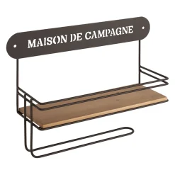 Etagère murale avec dévodoir en fer brun et sapin - Maison De Campa