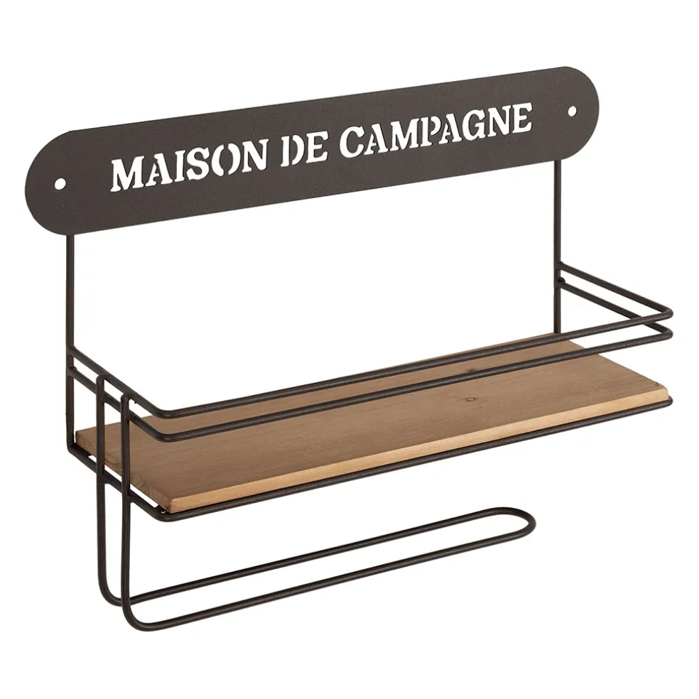 Etagère murale avec dévodoir en fer brun et sapin - Maison De Campa