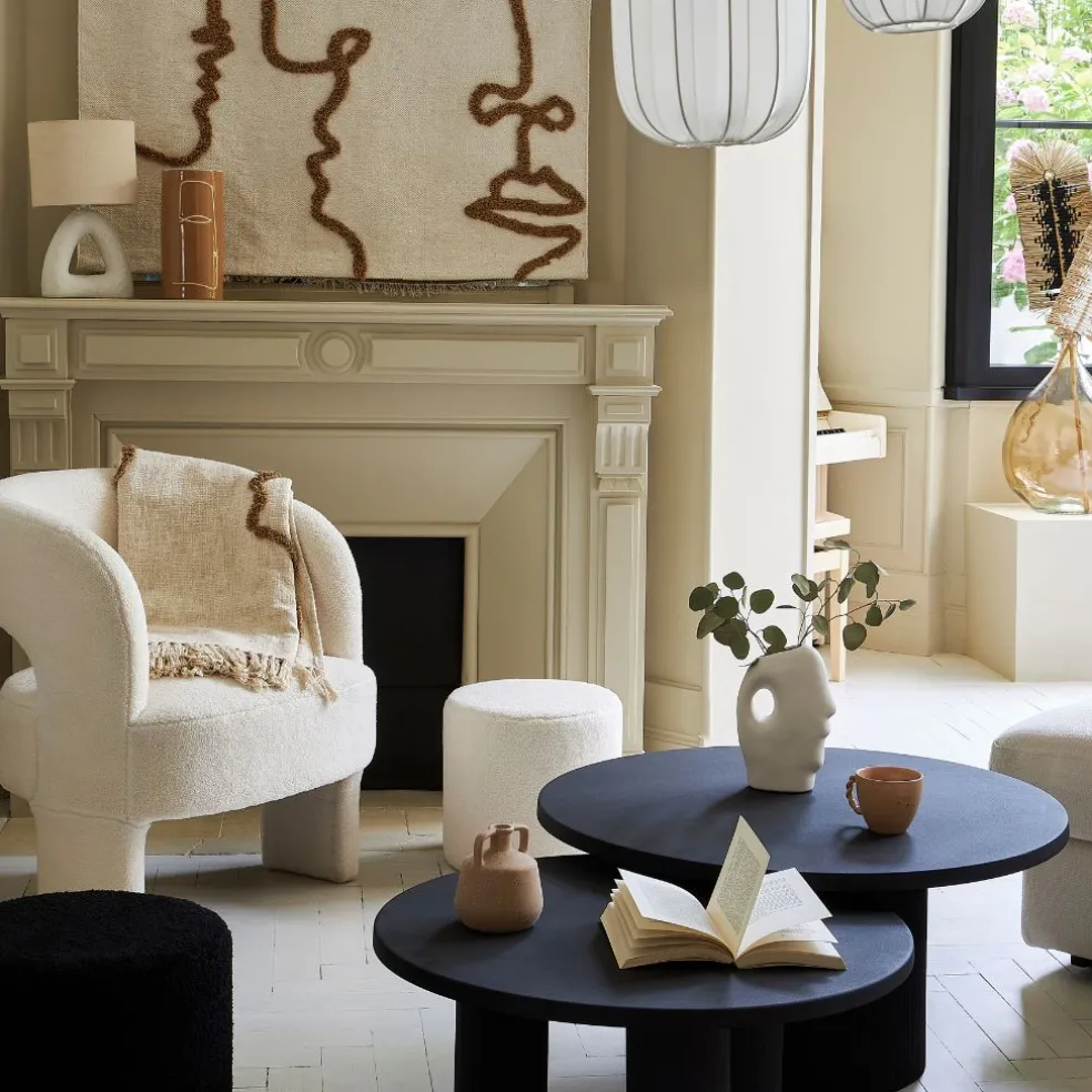 Fauteuil avec tabouret bouclette ecru - Organic