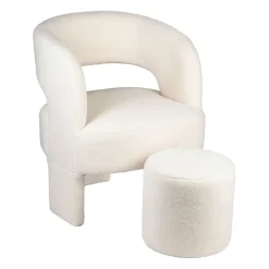 Fauteuil avec tabouret bouclette ecru - Organic