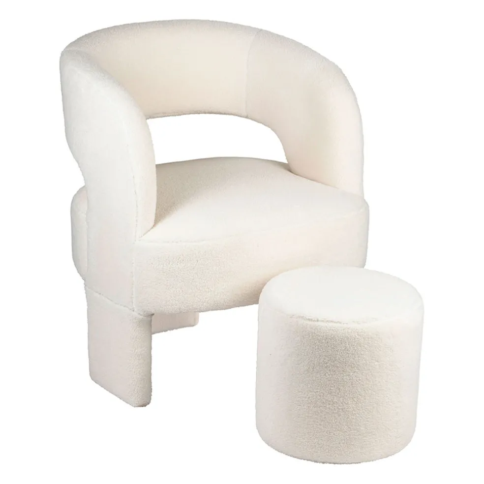 Fauteuil avec tabouret bouclette ecru - Organic