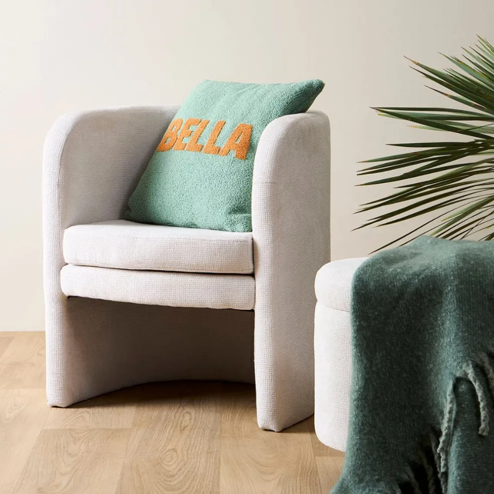 Fauteuil club en tissu écru - Tessia