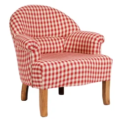 Fauteuil crapaud en coton vichy rouge et pin - Margot