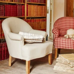 Fauteuil crapaud en pin et coton crème - Chambray