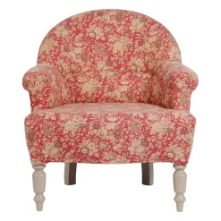 Fauteuil crapaud floral en coton rouge et pin - Margot