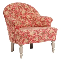 Fauteuil crapaud floral en coton rouge et pin - Margot