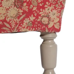 Fauteuil crapaud floral en coton rouge et pin - Margot