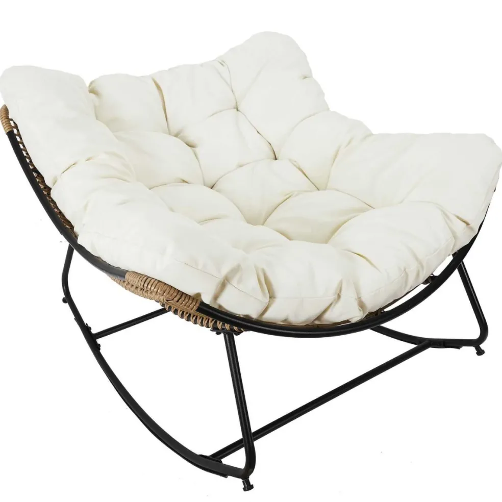 Fauteuil de jardin a bascule coussin beige -Tamia