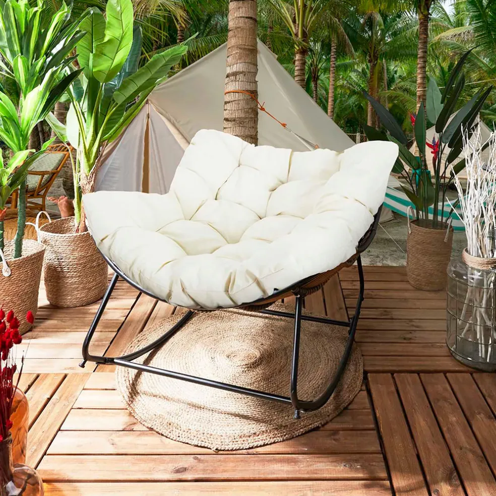 Fauteuil de jardin a bascule coussin beige -Tamia