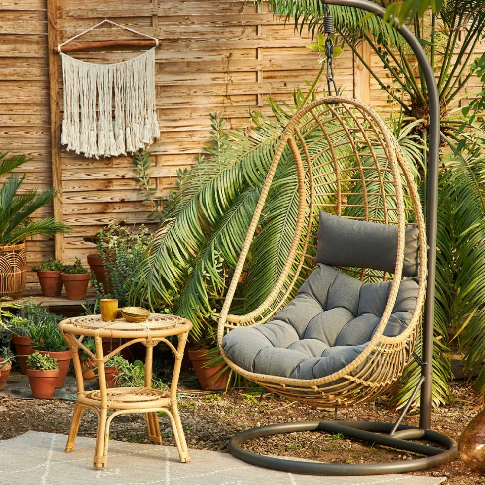 Fauteuil de jardin oeuf suspendu en resine tressée - Riga