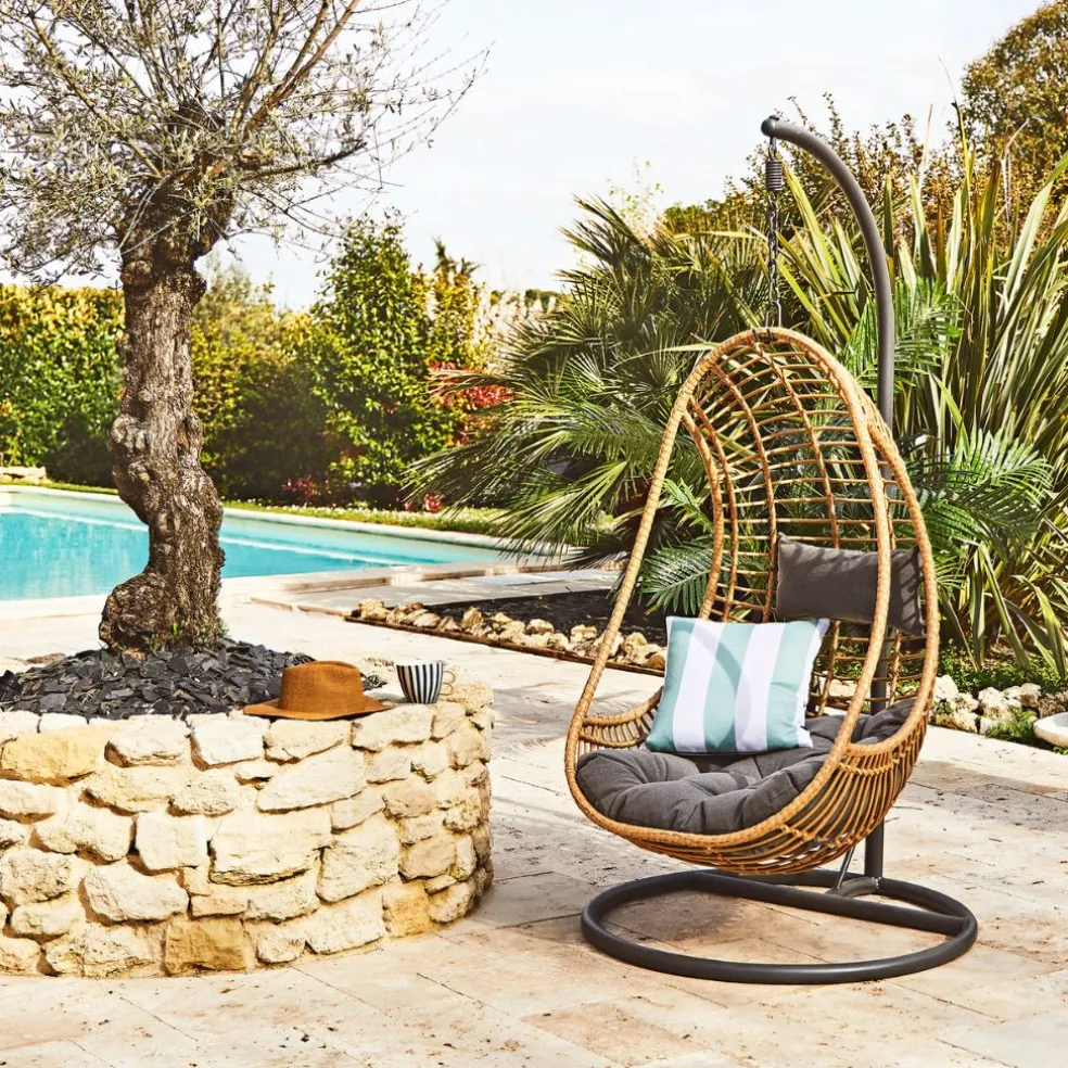 Fauteuil de jardin oeuf suspendu en resine tressée - Riga