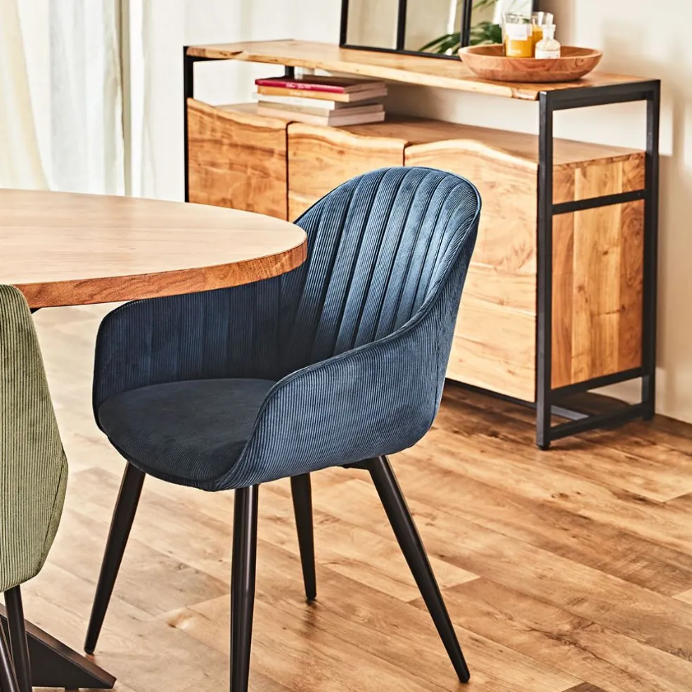 Fauteuil de salle à manger en velours côtelé bleu - Ben