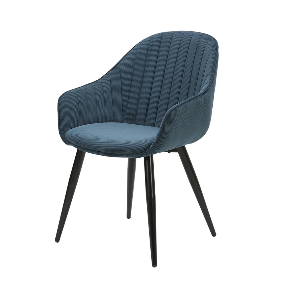 Fauteuil de salle à manger en velours côtelé bleu - Ben