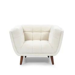 Fauteuil de salon en tissu effet bouclette écru - Beryl