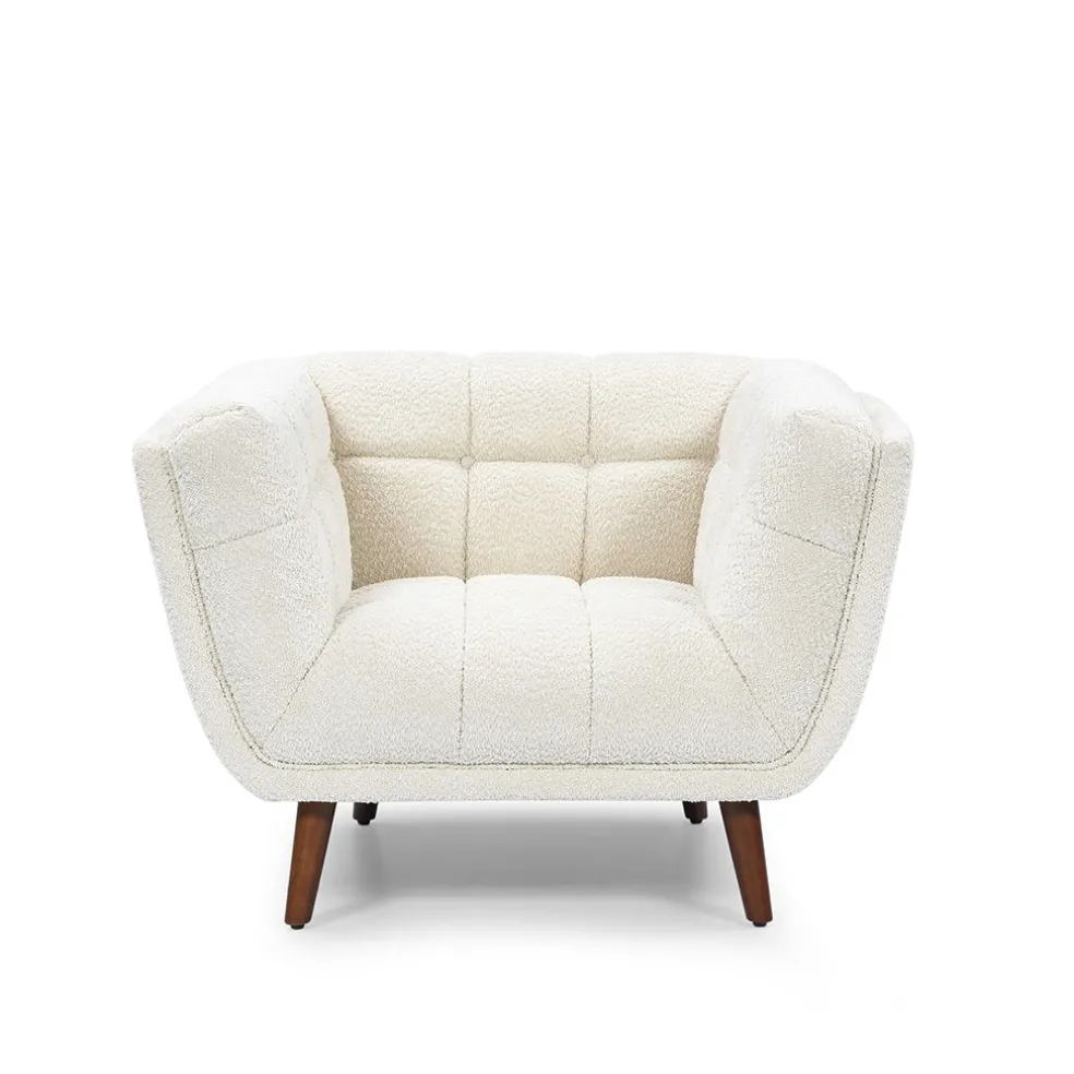 Fauteuil de salon en tissu effet bouclette écru - Beryl