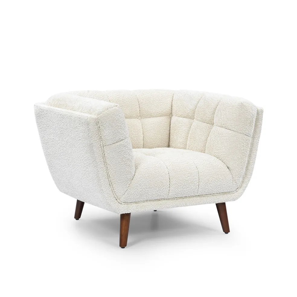 Fauteuil de salon en tissu effet bouclette écru - Beryl