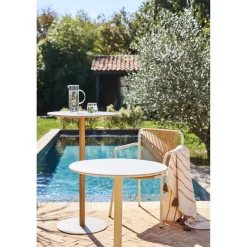 Fauteuil d'extérieur avec coussin en tissu beige et blanc - Ajay