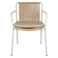 Fauteuil d'extérieur avec coussin en tissu beige et blanc - Ajay